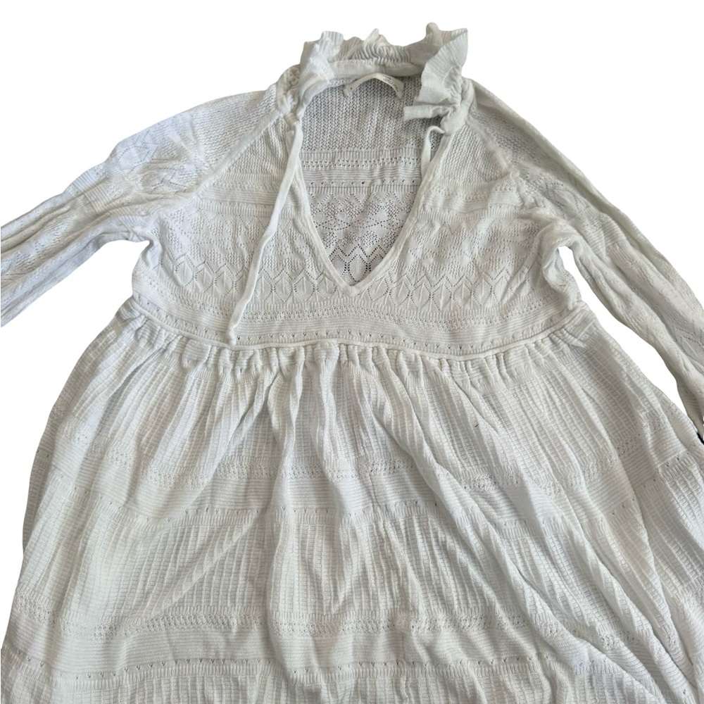 Anthropologie White Knit Boho Top with Elastic Neckline